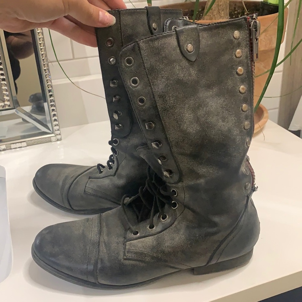 Steve Madden Combat Boots with Plaid Detail